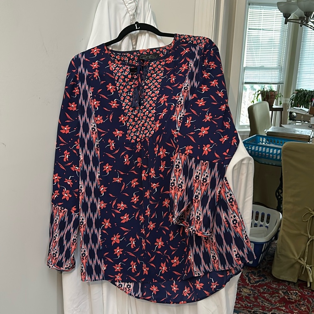 Diane Gilman Boho Loose Navy & Orange Top